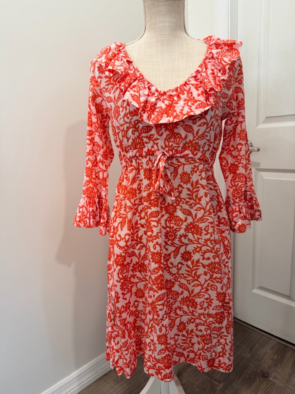 Gretchen Scott Designs Orange Floral Ruffle Dress size XS